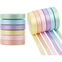 Store 2508 6 Rolls Pastel Rainbow Satin Ribbon Assortment - 15Mm X 22.8M Each, Total 150 Yards (137 Metres) - Multicolour, Polyester, Multiple Occasions, Contemporary Style