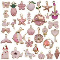 Hasthip Palay 31Pcs Diy Jewelry Making Pendent Kit Assorted Lovely Enamel Charms Pendents Gold Plated Diy Charm Necklace Bracelets Pendent Kit For Bracelet Jewelry Making And Crafting, Pink