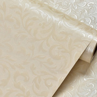 Wolpin Wall Stickers Wallpaper For Home Embossed European Flowers In Beige (45 X 300 Cm) Dense, Diy Self Adhesive, Beige