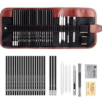 Darkness 29 Pieces Professional Sketching & Drawing Art Tool Kit With Graphite Pencils, Charcoal Pencils, Paper Erasable Pen, Craft Knife-Lightwish (With Canvas Rolling Pouch)