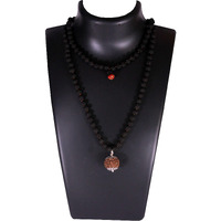 Shivaratna 6 Mukhi Nepali Rudraksha Guru Mani With 108+1 Beads Of Five Mukhi Black Rudraksha Mala (Pure Silver Cap + Lab Certified)
