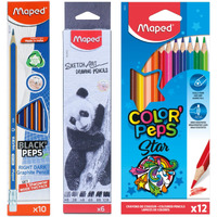 Maped Colouring, Drawing & Sketching Kit|3 In 1 Kit|10 Eraser Tip Pencils, 6 Shading Pencil & 12 Colour Pencils|Colouring Kit|Drawing Kit|Shading Kit|Birthday Gift|Return Gifts|Colour Set For Kids