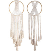 Dxyz Macrame Dream Catcher | Cotton Rope Bohemian Vintage Style Wall Hanging Tapestry | Modern Room Home Decor | Geometric Wall Art | Gifting (Ivory) (Set Of 2)