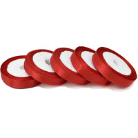 Embroiderymaterial Craft Ribbon For Sewing, Gift Wrapping, Hair Bows, Party Decor, Diy Craft Supplies, Satin Ribbon Roll  Red, 12Mm Wide, 5 Rolls (42.5 Meters Total)