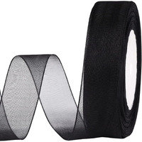 Imprint Sheer Organza Chiffon Ribbon, 1 Inch Wide, 35 Metre Length, Black