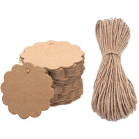 Townbus - Pack Of 200 Double Sided Blank Craft Brown Hang Tags With String For Party & Celebration | Plain Return Gift Kraft Tags With Jute Rope | Thread