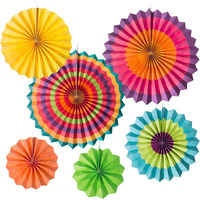 Addcart Party Decoration, 6 Pcs Hanging Paper Fans For Birthday Parties, Bridal Showers, Baby Showers, Wedding (Rangoli Color)