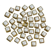 Embroiderymaterial Kundan Stones Beads Flat Back Kundan Rhinestones In Raised Setting For Jewellery Making & Embroidery In Pearl White Color Square Shape-7Mm-25 Pieces