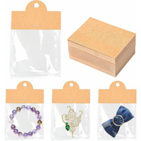 Zenomia Paper Jewelry Package Bags With Kraft Hanging Cards Small Business, Hanging Display Cards, Bracelet, Earring, Keychain, Brown 50Pcs(3.14X2.36In)