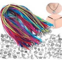 Diy Crafts 5 Pcs, 3 Line, Tibtyan Pendent With Organza 3 Line/Loop Colorful Diy Jewelry Making Voile String Ribbon Organza Strings Lobster Clasp Necklace Chain (5 Pcs, 3 Line)