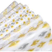 Ofixo (Md-104) Gift Wrapping Paper, Gift Paper, Roll, Gift Papers Sheets, Gift Cover Rapping Paper, Gift Packing Paper Sheet For Gift Packing (Mix Design - Pack Of 6 With 6 Ribbon & 6 Sticker)