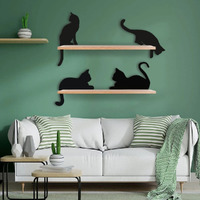 Device Of Mm Meraki Mart Wood Cute Cats Black Designed Wall Art Wall Hanging Decor Plaque Sculptures Black Wall Decoration Contemporary Home, Living Room, Office, Bedroom And Garden - 4 Pcs, Big