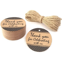 Townbus Thank You For Celebrating With Us Craft Brown Hang Tags With String For Party & Celebration | Return Gift Kraft Tags With Jute Rope | Thread | D2-50 Nos