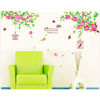 Jaamso Royals Large Pink Hibiscus Flower Bird Cage Wall Stickers For Living Room, Garden, Home (60 Cm X 90 Cm)