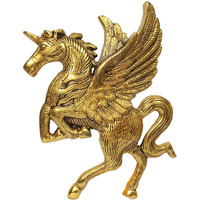 Purpledip Metal Statue Flying Horse Pegasus : Gold Finish Wall Hanging For Doors, Entrance, Temple, Walls (12182)