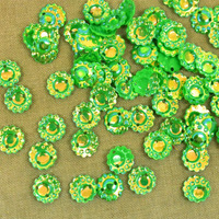 Embroiderymaterial 9Mm Embossed Flower Shape Sequins Sitara For Craft, Embroidery, And Jewellery Making (Green, 100 Gram)