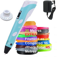 Magicwandwith Adaptor| !!! Very Imp !!!Long Press Filament Forward Button To Start 3D Pen| 3D Printing Pen With Lcd Display10 Metre Each 3 Filaments Extra & 3 Metre Each 3 Filamentspack Of 1