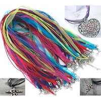 Diy Crafts 10 Pcs, 3 Line Mixed, Organza 3 Line/Loop Colorful Diy Jewelry Making Voile String Ribbon Organza Strings Lobster Clasp Necklac (10 Pcs, 3 Line Mixed)