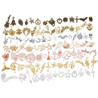 Street27 100Pcs Retro Style Vintage Jewelry Making Charms Mixed Smooth Tibetan Antique Metal Charms Pendants Diy For Necklace Bracelet Earrings Making Accessories (7 Mixed Colors, Multi)