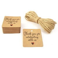 Townbus Thank You For Celebrating With Us Craft Brown Hang Tags With String For Party & Celebration | Return Gift Kraft Tags With Jute Rope | Thread | D4-50 Nos