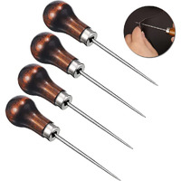 Supvox 4 Pcs Copper Handle Stitcher, Needles Sewing Awl Tool, Gourd Shape Leather Craft Cloth Wooden Handle Scratch Awl Tool, Pin Punching For Canvas Leather Pouch Hole Diy Shoes Repair