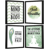 Chaka Chaundh - Yoga Quotes Frames - Yoga Quotes Wall Frame - Yoga Wall Frames - Yoga Wall Art Decor - Yoga Posters For Wall - (13.5 X 10.5 Inches) - Set Of 4 (Just Breathe - Green)