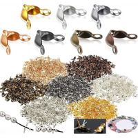 Diy Crafts 50 Pcs, Silver, Bead Tips Knot Covers Clamshell Fold-Over Bead Tips Knot Covers Metal Open Bead Tips Knot Covers For Jewelry Making Diy Findings Cra (50 Pcs, Silver)