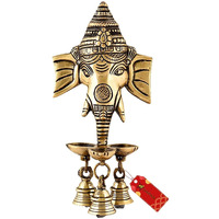 Uapan Brass Ganesha Wall Hanging Diya Decorative Wall Handing With Deepak Brass Bell For Diwali Temple Decor (11 Cm X 8 Cm X 24 Cm, Golden Brown)