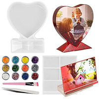 Venzina 16 Pcs/Set Photo Frame Moulds With Bases Rectangle & Heart Shape Resin Moulds Silicone Casting Moulds Epoxy Moulds For Diy Craft Decoration For Birthday Gift