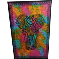 Purpledip Cotton Bed Cover Wall Poster Beach Throw 'African Elephant': Bohemian Hanging Tapestry (20058)
