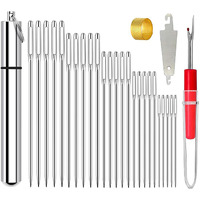 Hasthip 25Pcs Sewing Needle Set Large-Eyed Embroidery Needles 5 Sizes Easy Threading Sewing Needles With Storage Case Thread Cutter Threader Thimble For Leather Craft