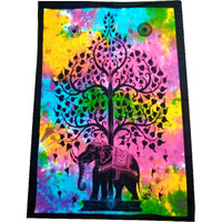 Purpledip Cotton Wall Poster Beach Throw 'Elephant & Tree-Of-Life': Bohemian Wall Hanging Tapestry (20031)