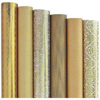 Kidsywinsy Premium Gift Wrapping Paper Sheets (Gold, Pack Of 6)|Gift Wrap With Tags, Ribbon Bows And Confetti| Festive Gift Packing Material For Birthday, Wedding, Anniversary