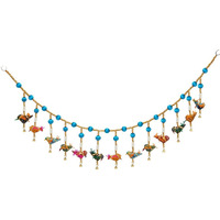 Handicrafts Paradise Cloth Door Hanging Bandhanwar Sky Blue Beads With Multiple Birds Hanging