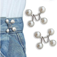 Prezone Adjustable Jean Button,2 Sets Jean Button Pins,Adjustable Waist Buckle Extender For Jeans,Waist Tightener Instant Clips For Loose Jeans Skirts(White Pearl)