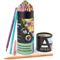 Arteza Watercolor Colored Pencils For Adult Coloring, Classic Watercolor Colored Set Of 48 Presharpened, Triangular-Shaped Drawing Pencils