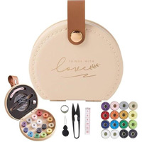 Curated Cart Portable Sewing Kit Combo - Sui Dhaga Kit Organizer - Thread, Scissors, Needles, Pins, Measuring Tape, Thimble - Diy Travel & Home Sewing Repair Set - Sewing Thread Box Mini Set - Beige