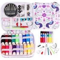 Rianz Sewing Kits For Adults, Portable Sewing Kit, Thread And Needle Set With Pu Leather Case With Handle For Hand, Home, Travel And Emergency, Compact, Small, Basic Sewing Kits (White - Peacock Print)