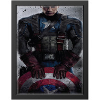 Uncover Mystery Captain America Print On Polyster Canvas Framed, Wall Art For Home, Office, Living Room Wall Decoration, (Size - 9.75 X 13.25 In), Frame Color : Black-467