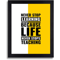 Interio Crafts Self Motivational Wall Frames Posters For Students,Never Stop Learning,Synthetic Wood,Black Frame - 13 X 10 Inches-Pack Of 1