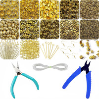 Indikonb 18 In 1 Combo Of Gold Artificial Jewellery Making Material Kit, Art And Craft Set For Kids And Adults Beads, Metal