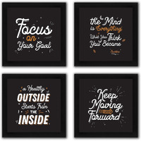 Interio Crafts - Focus On Your Goals Motivational Wall Frames - Set Of 4 Inspirtional Quotes Framed Posters - Frames For Office Or Home Wall Decor - Black Frames - 10 X 10 Inches