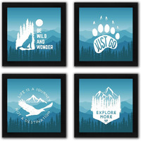 Interio Crafts Explore More - Set Of 4 Motivational Wall Frames - Travel Inspirational Posters With Frames - Frames For Home Or Office Wall Decor - Synthetic Wood - 10 X 10 Inches
