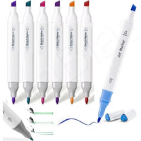 Funblast Color Markers Twin Tip - 6 Pcs Double Tip Marker For Artist, Sketch Alcohol Markers Set, Drawing Colouring Markers For Kids, Marker For White Board (Pack Of 6; Ink Color May Vary)