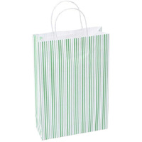 Sapco Gift Paper Bag White Kraft (Bk) Stripe Green Carry Bag For Gifting Purpose And Festive Occasions (9X13X3.5-Inch) (Pack Of 10, Medium)
