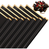 Pandeji Korean Style Waterproof Floral Bouquet Wrapping Paper, Florist Supplies Packaging Paper For Wedding Birthday Gift Diy (Black Sheet With Golden Border, 10 Sheet Pack)