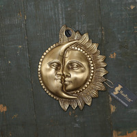 Two Moustaches Designer Sun Moon Brass Wall Hanging (5 X 6 Inches, Brown, Standard)