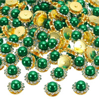Indikonb Zarkan Flower Buttons - 10Mm Zircon Stones For Jewellery Making & Crafts | Decorative Flower Beads For Rakhi & Craft Projects | 200 Pcs (Green)