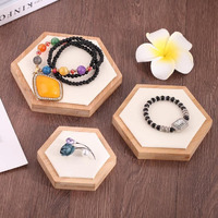Dispjewel 3 Pcs Set Hexagonal Wooden Jewellery Display Base Tray Stand For Earrings, Bracelets, Pendants, Lockets, Rings, Necklace Photography Prop