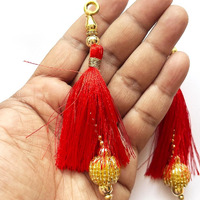 Adikala Silk Thread Golden Cutdana Beads Hanging Tassels For Saree Pallu, Suitable For Ethenic Wear, Bookmarks, Diy Art & Craft & Decoration (10, Red)